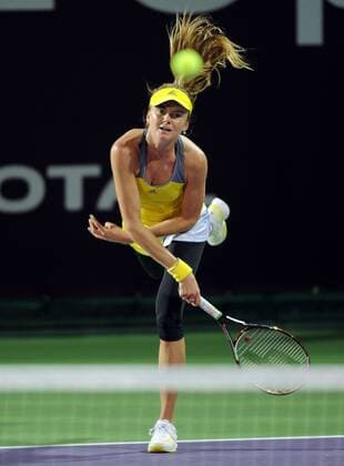 DOHA, Feb. 14, 2013 -- Daniela Hantuchova of Slovakia serves the ball during the women s singels third round match at the WTA Tennis Damen Qatar Open tennis tournament in Doha, Qatar, Feb. 14, 2013. 