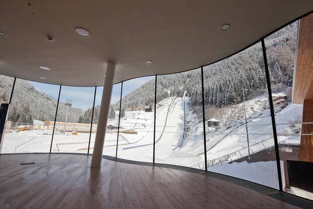 13.02.2013, Skisprungstadion, Predazzo, ITA, FIS Weltmeisterschaften Ski Nordisch, im Bild Predazzo s Ski Jumping Stadium, a view from the VIP TERRACE before FIS Nordic Ski World Championships 2013 at the Stadio del Salto Dal Ben of Predazzo, Val di Fiemme, Italy on 2013 02 13.