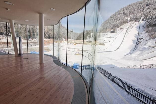 13.02.2013, Skisprungstadion, Predazzo, ITA, FIS Weltmeisterschaften Ski Nordisch, im Bild Predazzo s Ski Jumping Stadium, a view from the VIP TERRACE before FIS Nordic Ski World Championships 2013 at the Stadio del Salto Dal Ben of Predazzo, Val di Fiemme, Italy on 2013 02 13.