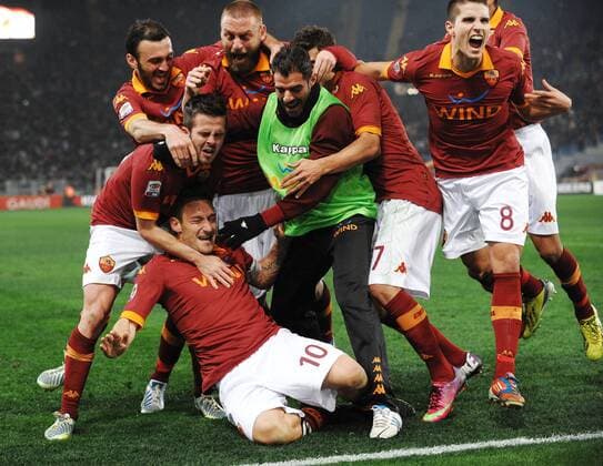 Francesco Totti, Roma 1-0.Goal celebration Roma 16 02 2013 Stadio Olimpico. Football 2012 2013 Serie A. AS Rom - Juventus Turin. andreaxstaccioli