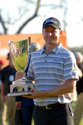 Feb. 17, 2013 - Pacific Palisades, California, U.S - PGA Golf Herren Golfer JOHN MERRICK is seen celebrating his win after the final round of the Northern Trust Open at the Riviera Country Club in Pacific Palisades, CA. 2013 PGA Golf Herren Northern Trust Open Final Round  - ZUMAb11