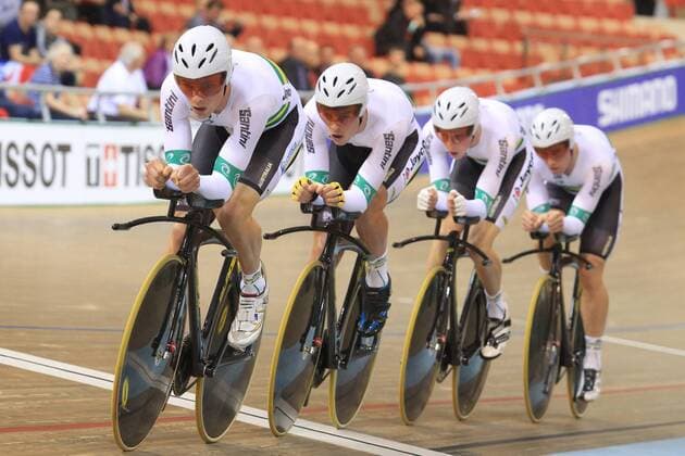 Equipe Australie : Alexander Morgan - Glenn O Shea - Alexander Edmondson - Michael Hepburn (AUS) CYCLISME : Championnats du Monde sur Piste - Minsk - 20 02 2013 PatrickPichon Panoramic 