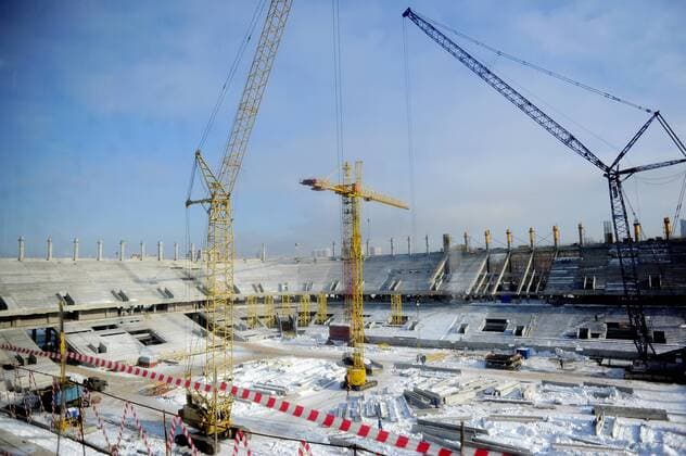 ITAR-TASS: MOSCOW, RUSSIA. FEBRUARY 21, 2013. The construction site of Otkrytiye Arena, a new home arena of the Spartak Moscow football club.  premiumd RE114A1C