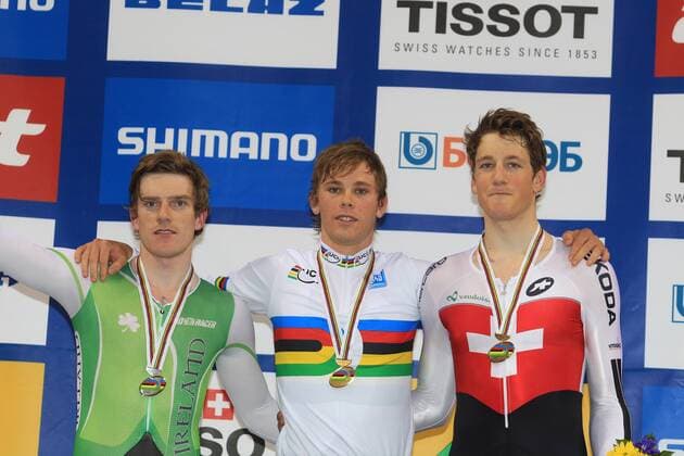 Podium : IRVINE Martyn (IRL) - Weltmeister HEPBURN Michael (AUS) - KUENG Stefan (SUI) - Weltmeisterschaft 2013 - Minsk - 21 02 2013 PatrickPichon Panoramic 