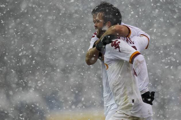 Miralem Pjanic Roma, Goal Celebration - Bergamo, 24.02.2013 - Serie A 2012 2013 - Atalanta Bergamo vs AS Roma - MarcoxBertorello