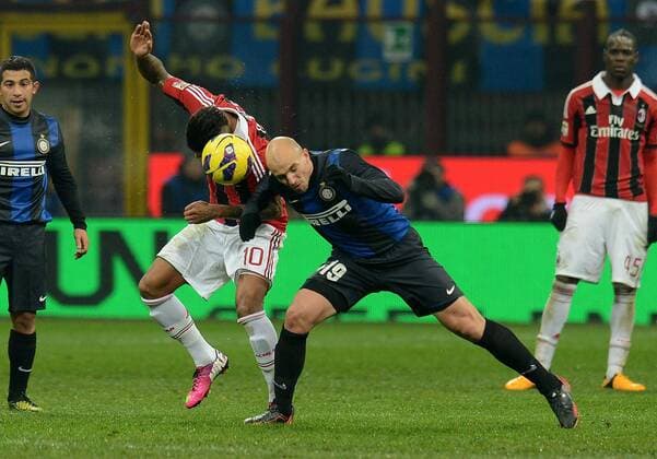 IPP20130224 Football - soccer: Serie A, Inter Mailand - AC Mailand, kevin prince boateng, esteban cambiasso xHOCHxZWEIx xItalyxPhotoxPressx 