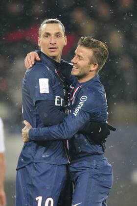 joie de David Beckham (psg) apres le but de Zlatan Ibrahimovic FOOTBALL : PSG OM - L1 - 24 02 2013 JBAutissier Panoramic 