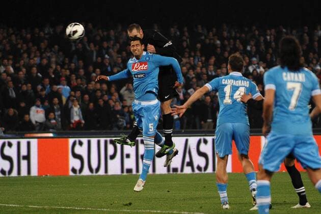 Giorgio Chiellini Juventus 0-1.Goal celebration.Napoli 01 03 2013 Stadio San Paolo.Football Calcio 2012 2013 Serie A. andreaxstaccioli