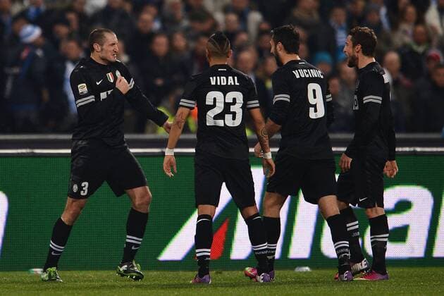 Jubel Giorgio Chiellini Juventus 0-1.Goal celebration .Napoli 01 03 2013 Stadio San Paolo.Football Calcio 2012 2013 Serie A. andreaxstaccioli