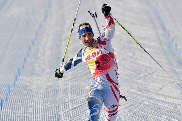 BIATHLON - IBU WC Oslo OSLO,NORWEGEN,02.MAR.13 - BIATHLON - IBU Weltcup, 12,5km Verfolgung der Herren. Bild zeigt den Jubel von Martin Fourcade (FRA). 