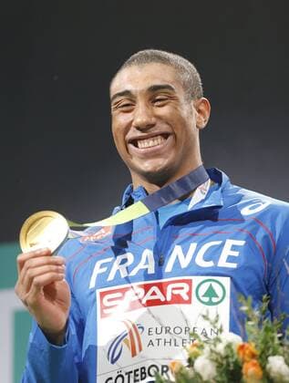 Göteborg, Leichtathletik, EAA, Hallen EM in Göteborg, European athletics Indoor Championships, 01.03.-03.03.2013, Göteborg Jimmy Vicaut, Frankreich, 60m Männer, Siegerehrung Gold Merdaille,