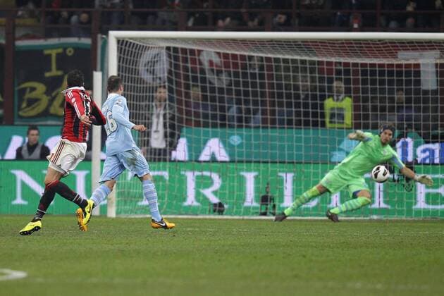 Gol di Giampaolo Pazzini Milan, Milano 2 3 2013 .Stadio S.Siro .Football Calcio 2012 2013 Serie A.Milan Vs Lazio.Foto Marco Bertorello Insidefoto MarcoxBertorello