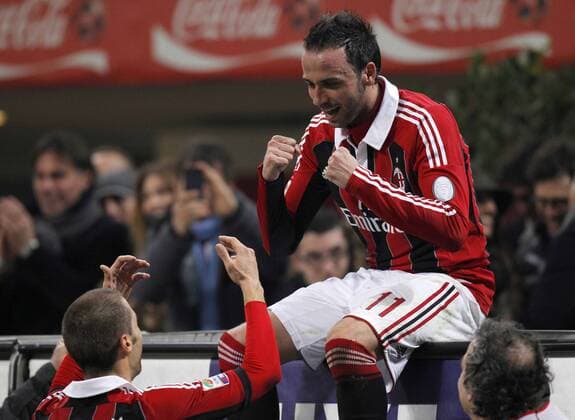Torjubel Giampaolo Pazzini Milan, goal Celebration Milano 2 3 2013 .Stadio S.Siro .Football Calcio 2012 2013 Serie A.Milan Vs Lazio. MarcoxBertorello