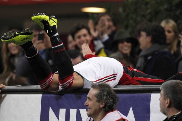Torjubel Giampaolo Pazzini Milan, goal Celebration Milano 2 3 2013 .Stadio S.Siro .Football Calcio 2012 2013 Serie A.Milan Vs Lazio. MarcoxBertorello