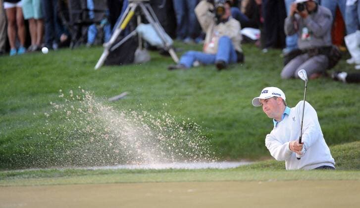 March 3, 2013 - Palm Beach Gardens, FL, USA - Michael Thompson blasts out of a bunker on the 18th green during the 2013 Honda Classic at the PGA Golf Herren National Resort and Spa in Palm Beach Gardens, Florida, Sunday, March 3, 2013. Thompson won the tournament. Honda Classic 2013 - ZUMAm67
