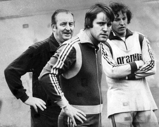 Training Arminia Bielefeld, v.li.: Co Trainer Willi Nolting, Trainer Hans Dieter Tippenhauer und Volker Graul