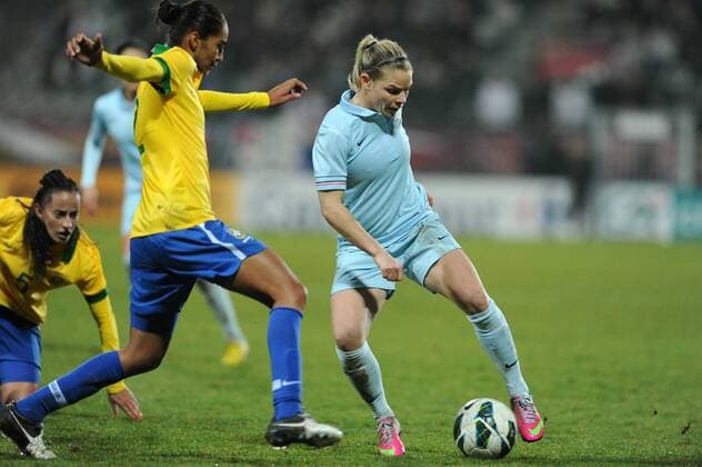 Eugenie Le Sommer (France) Poliana Medeiros (Bresil) FOOTBALL : France vs Bresil - Match amical - 09 03 2013 N.LeGouic FEP Panoramic 