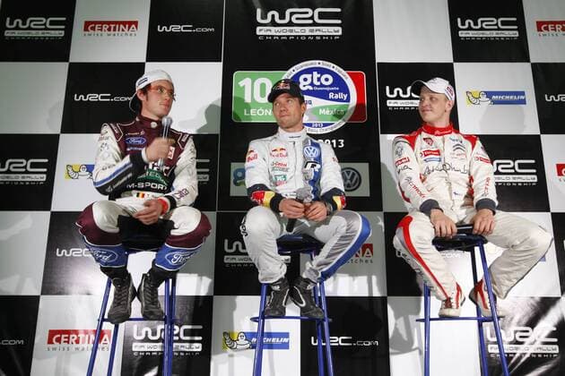 Sebastien Ogier (FRA) Thierry Neuville (BEL) Mikko Hirvonen (FIN) Conference de presse AUTO : Rallye du Mexique - WRC Motorsport Rallye WM - 10 03 2013 SPRESSE PANORAMIC 