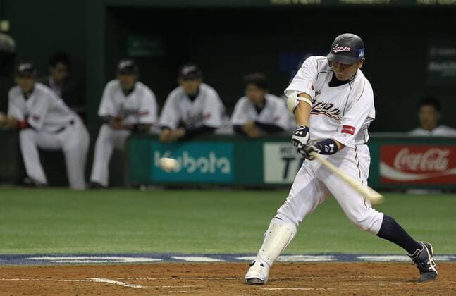 March 12, 2013 - Tokyo, Japan - SHINNOSUKE ABE of Japan hits a three-run home run during the Pool 1 Second Round game between Japan and Netherlands of the World Baseball Classic (WBC) at Tokyo Dome on March 12, 2013 in Tokyo, Japan. World Baseball Classic 2013 - Japan Beat Netherlands 10-6 - ZUMAjn1