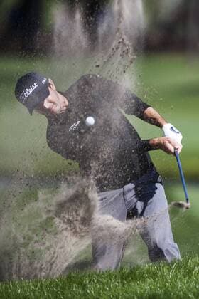 March 14, 2013 - Palm Harbor, FL, USA - Peter Tomasulo blasts out of a bunker on the 16th hole during the first round of the Tampa Bay Championship at Innisbrook on Thursday, March 14, in Palm Harbor, Florida. Tomasulo finished at 2-under for the day. PGA Golf Herren Tampa Bay Championship - ZUMAm67