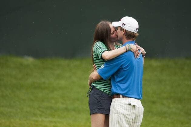 March 17, 2013 - Palm Harbor, FL, USA - Kevin Streelman gets a kiss from his wife, Courtney, after finishing in first place on No. 18 during the final round of the Tampa Bay Championship at Innisbrook on Sunday, March 17, 2013, in Palm Harbor, Florida. Tampa Bay golf tournament - ZUMAm67