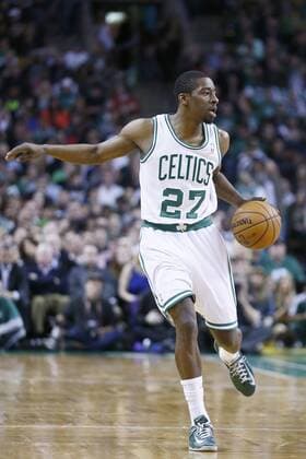 18 March 2013: Boston Celtics Jordan Crawford (27) brings the ball upcourt during the Miami Heat 105-103 victory over the Boston Celtics at the TD Garden, Boston, Massachusetts, USA. NBA Basketball Herren USA MAR 18 Heat at Celtics Icon483130318125 EDITORIAL USE ONLY