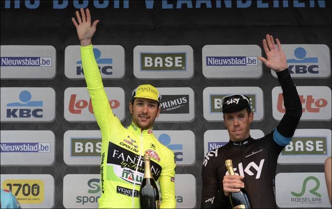 Borut Bozic (Slo) of Astana - Oscar Gatto (Ita) of Vini Fantini Selle Italia - Mathew Hayman (Aus) of Team Sky Podium Radsport, La Flandre - Waregem - 20 03 2013 Photonews Panoramic 