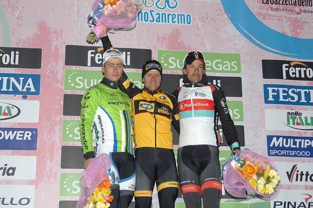 IPP20130317 Cycling - Radsport: The Milan-San Remo Cycle Race 2013, Peter Sagan (second), Gerald Ciolek (first) e Fabian Cancellara (third) (Hinweis: Verwendung nur in Deutschland - only Germany) xHOCHxZWEIx xItalyxPhotoxPressx 