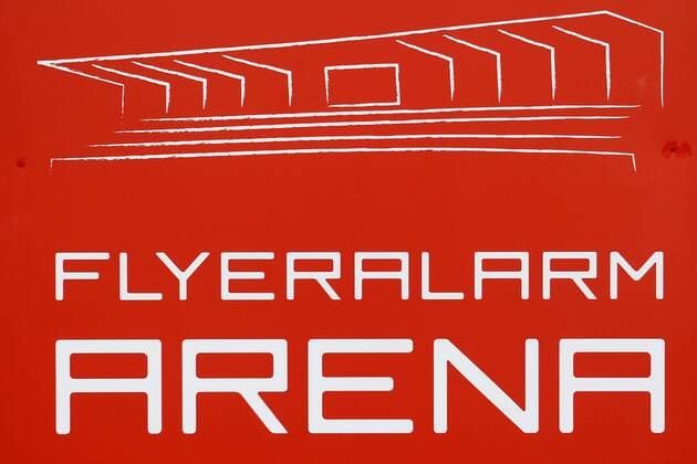 Fußball, Stadiongeschichte Würzburger Kickers 17.03.2013, xfsx, Regionalliga Bayern, FC Würzburger Kickers benennen Ihr Stadion in Flyeralarm Arena um, Ansicht auf das Schild Flyeralarm Arena.