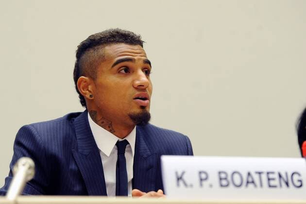 KEVIN PRINCE BOATENG (AC Mailand Ghana) spricht in Genf vor der UNO, am 21. März, begehen die Vereinten Nationen einen internationalen Tag für die Beseitigung von Rassendiskriminierung. Kevin Prince Boateng verließ bei einem Testspiel im Januar 2013 das Spielfeld, nachdem er rassistisch beleidigt worden war und seine Mannschaftskollegen folgten ihm. Im Bild KEVIN PRINCE BOATENG