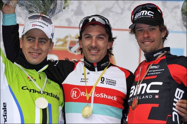 Peter Sagan (Slovakia Team Cannondale), Fabian Cancellara (Switzerland Team Radioshack Leopard) and Daniel Oss (Italy BMC Racing Team) CYCLISME : Course Harelbeke - 22 03 2013 PHOTONEWS PANORAMIC 