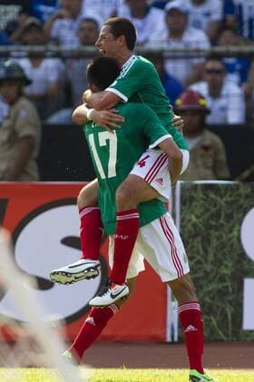 (130323) -- SAN PEDRO SULA, March 22, 2013 (Xinhua) -- Mexico s Javier CHICHARITO Hernandez (above) celebrates after scoring during the Brazil-2014 FIFA World Cup CONCACAF soccer qualifier match against Honduras at Olimpico Metropolitano stadium in San Pedro Sula, Honduras, on March 22, 2013. The match ended with a 2-2 draw. (Xinhua StraffonImages) (mp) HONDURAS-SAN PEDRO SULA-HONDURAS VS MEXICO 