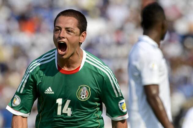 (130323) -- SAN PEDRO SULA, March 22, 2013 (Xinhua) -- Mexico s Javier CHICHARITO Hernandez celebrates after scoring during the Brazil-2014 FIFA World Cup CONCACAF soccer qualifier match against Honduras at Olimpico Metropolitano stadium in San Pedro Sula, Honduras, on March 22, 2013. The match ended with a 2-2 draw. (Xinhua StraffonImages) (mp) HONDURAS-SAN PEDRO SULA-HONDURAS VS MEXICO 