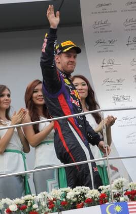 formula 1 GP, Malaysia in Kuala Lumpur Sepang, 24.03.2013, Sebastian Vettel, Red Bull Racing, Podium, Photo:mspb Thomas Melzer formula 1 GP, Malaysia, Sebastian Vettel,