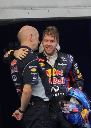 formula 1 GP, Malaysia in Kuala Lumpur Sepang, 24.03.2013, Chefdesigner Adrian Newey, Sebastian Vettel, Red Bull Racing, Photo:mspb Thomas Melzer formula 1 GP, Malaysia, Adrian Newey Sebastian Vettel,
