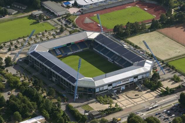 Fußball, Stadiongeschichte FC Hansa Rostock Luftbild, Ostseestadion , DKB Arena, Spielstätte des FC Hansa Rostock !ACHTUNGxMINDESTHONORARx60xEURO!