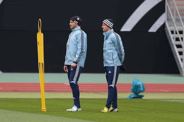 24.03.2013 - Fussball - DFB Deutsche Nationalmannschaft - WM-Qualifikation - Training - MaWi - Heiko Westermann (5, Deutschland, links) und Thomas Müller (13, Deutschland, rechts)
