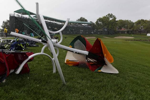 March 24, 2013 - Orlando, Florida, U.S - A broken table fallen over from the heavy winds on 18th hole during the rain delay on the final round of the Arnold Palmer Invitational at the Bay Hill Club and Lodge. Golf 2013 - Arnold Palmer Invitational - Final Round  - ZUMAr11