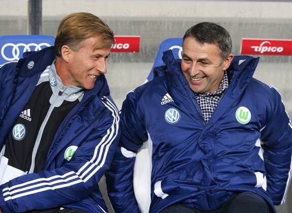 18.11.2012, 1.Bundesliga, TV, TSG 1899 Hoffenheim - VfL Wolfsburg v.l. Andries Jonker und Manager Klaus Allofs (VfL Wolfsburg)