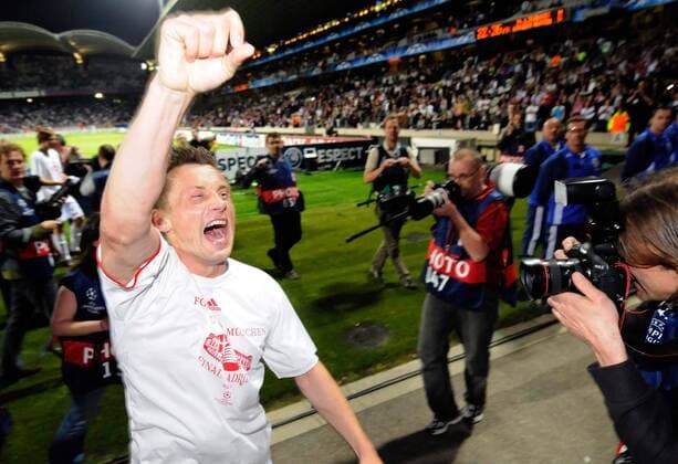 27.04.2010, Champions League, Olympique Lyon - FC Bayern München (L-R) Ivica Olic (FC Bayern München) jubel Nur fuer redaktionelle Verwendun