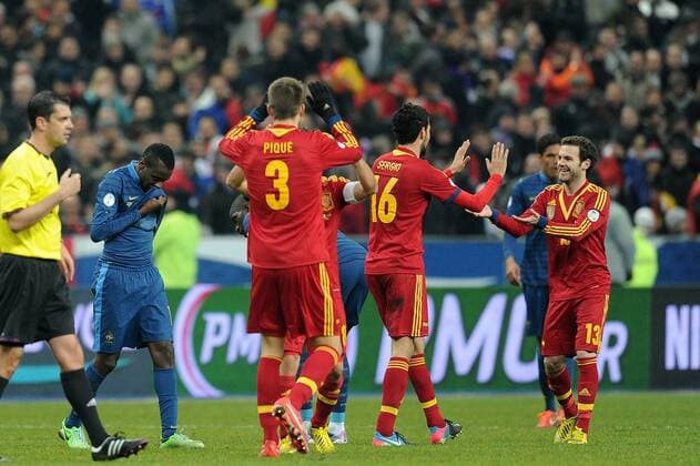 Blaise Matuidi (France) Juan Mata - Sergio Busquets (Espagne) FOOTBALL : France vs Espagne - Eliminatoire CM 2014- 26 03 2013 N.LeGouic FEP Panoramic 