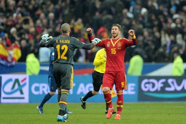 Sergio Ramos - Victor Valdes (Espagne) FOOTBALL : France vs Espagne - Eliminatoire CM 2014- 26 03 2013 N.LeGouic FEP Panoramic 