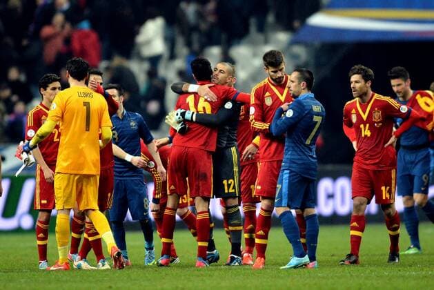 Victor Valdes (esp) - Sergio Busquets (esp) - Franck Ribery (fra) FOOTBALL : France vs Espagne - qualifications coupe du monde 2014 - 26 03 2013 AnthonyBIBARD FEP Panoramic 