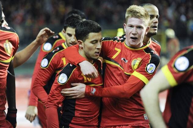 Brussels , Belgium March , 26 2013 World Cup Qualification BRAZIL 2014 King Baudouin Stadium Belgium vs Macedonia Eden Hazard Kevin De Bruyne © Reporters Michel Gouverneur 