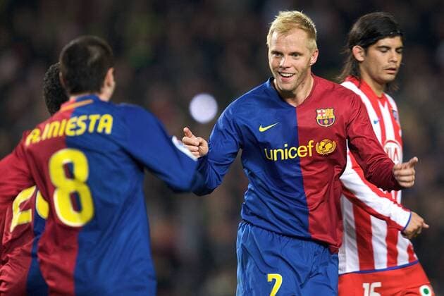 14.01.2009, Copa del Rey, FC Barcelona - Atletico de Madrid v.l. FC Barcelona player Gudjohnsen celebrating the goal during the match between FC Barcelona and Atletico de Madrid
