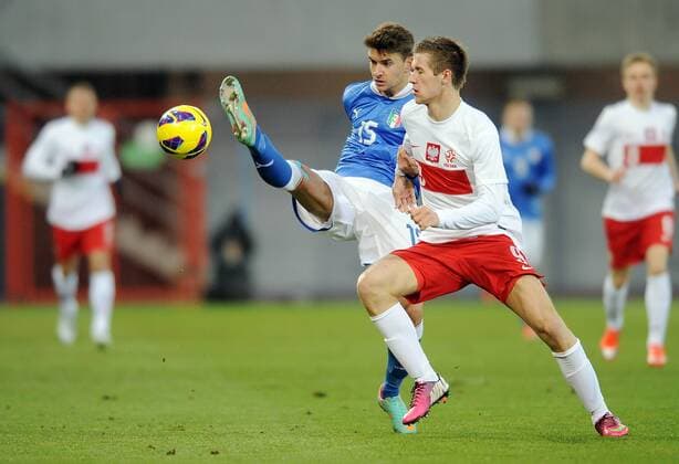 GLIWICE 27.03.2013 FOOTBALL 12TH FOUR NATIONS TOURNAMENT POLAND U20 - ITALY U20 - LUCA ANTEI, PIOTR PARZYSZEK -  20130327NB001
