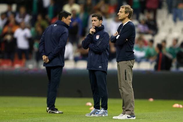 26 March 2013: U.S. head coach Jurgen Klinsmann (GER) (right) with assistants Martin Vazquez (USA) (left) and Tab Ramos (USA). The Mexico Men s National Team played the United States Men s National Team at Estadio Azteca in Mexico City, Mexico in a CONCACAF World Cup Qualifying Final Round match for the 2014 FIFA World Cup. The game ended in a 1-1 tie. SOCCER: MAR 26 United States at Mexico Icon918130326055 EDITORIAL USE ONLY