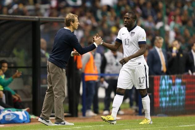 26 March 2013: Jozy Altidore (USA) (17) is greeted by U.S. head coach Jurgen Klinsmann (GER) (left) as he leaves the game. The Mexico Men s National Team played the United States Men s National Team at Estadio Azteca in Mexico City, Mexico in a CONCACAF World Cup Qualifying Final Round match for the 2014 FIFA World Cup. The game ended in a 1-1 tie. SOCCER: MAR 26 United States at Mexico Icon918130326088 EDITORIAL USE ONLY