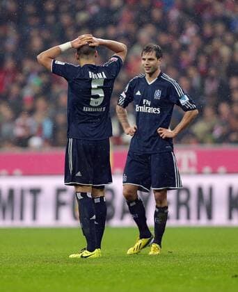 30.03.2013, xovx, 1.Bundesliga, Bayern München - Hamburger SV, v.l. Jeffrey Bruma (Hamburger SV), Dennis Diekmeier (Hamburger SV), enttäuscht, enttäuscht schauend, dissapointed, Freisteller.
