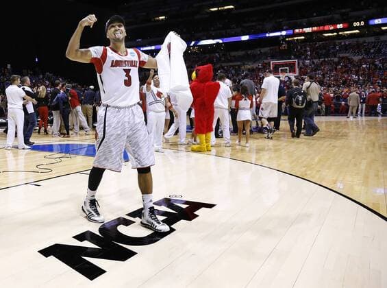 March 31, 2013 - Indianapolis, IN, USA - Louisville guard Peyton Siva (3) reacts to their win over Duke in the NCAA College League USA regional final game on Sunday, March 31, 2013, in Indianapolis, Indiana. Louisville won the game 85-63. (Sam Riche MCT)in the NCAA College League USA regional final game on Sunday, March 31, 2013, in Indianapolis, Indiana. Louisville won the game 85-63. Louisville VS. Duke - ZUMAm67